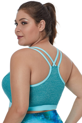 Blue Double Straps Heathered Sports Bra