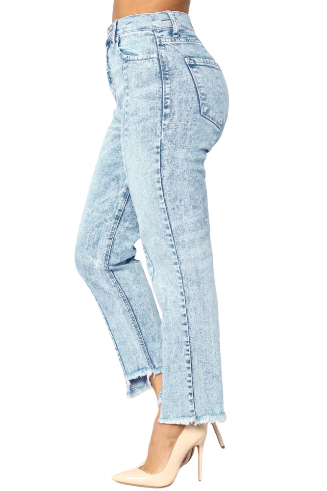 Acid Wash Designful Seam Accent Raw Hem Jeans