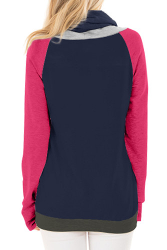 Rosy Thumb Hole Sleeves Navy Color Block Sweatshirt