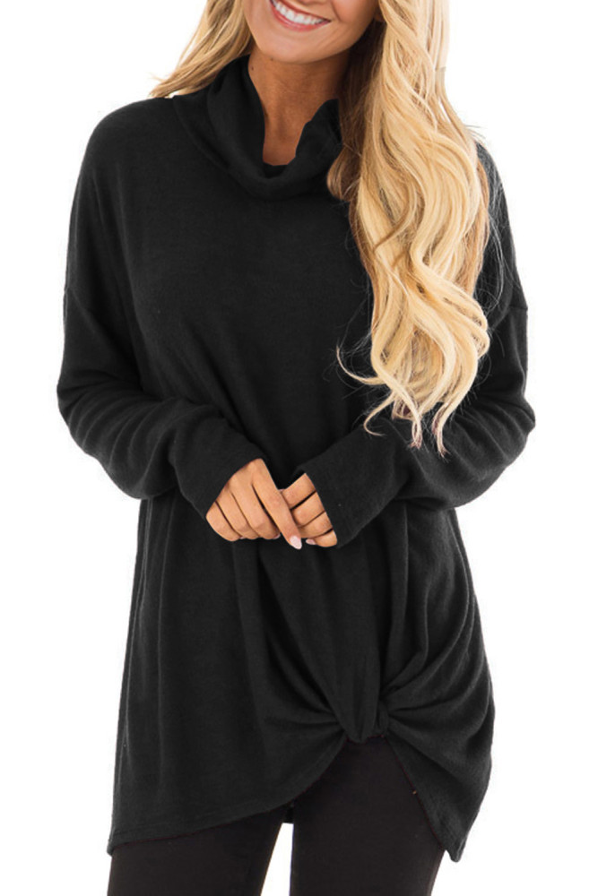 Black Knot Hem Detail Cowl Neck Top