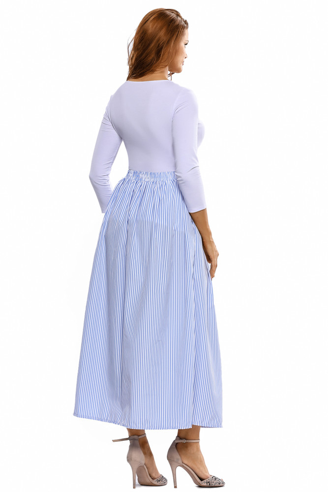 Blue White Stripes Button Front Maxi Skirt