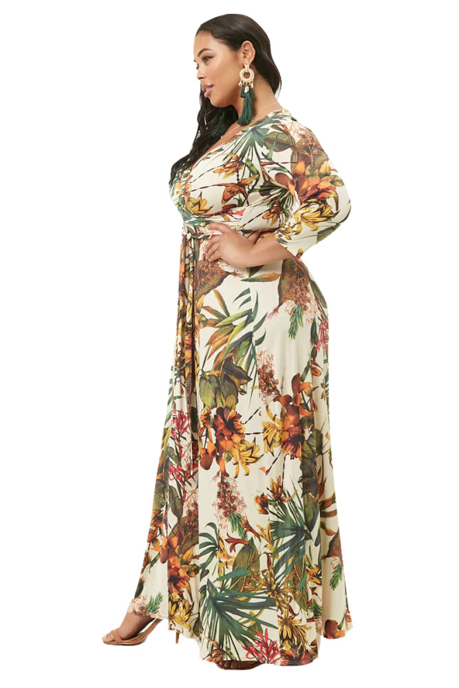 Plus Size Tropical Surplice Maxi Dress