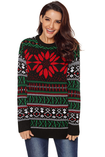 Graphic Red Flower Front Christmas Sweater