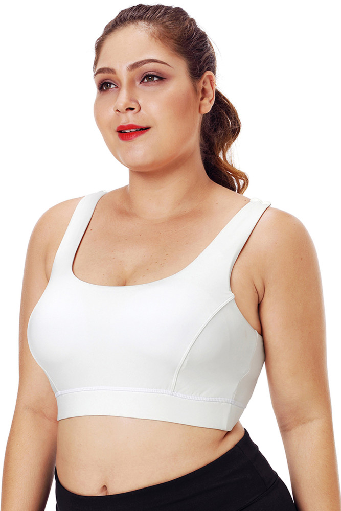 White Plus Size Racerback U-shaped Neck Sport Bra