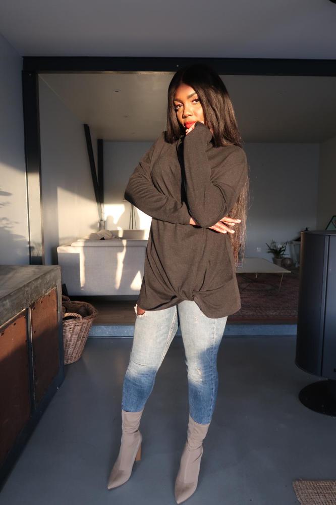 Black Knot Hem Detail Cowl Neck Top
