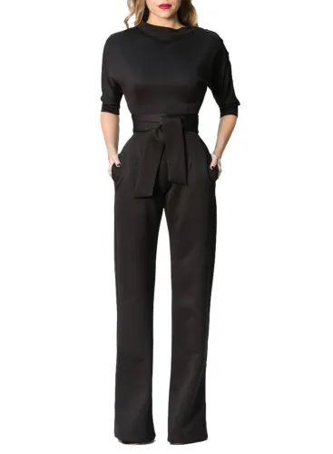 Black Slanted One Shoulder Wide Leg Jumpsuit