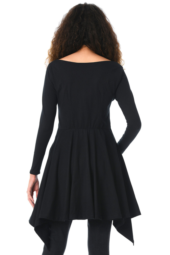 Black Long Sleeve Asymmetric Hem Top
