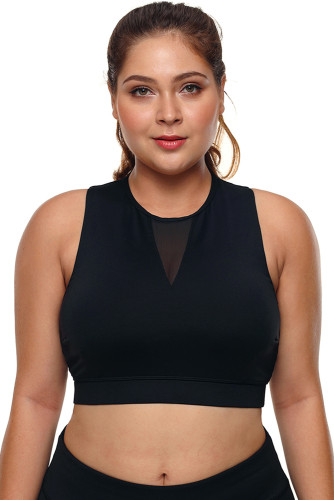 Black Plus Size High Neck Sleeveless Sport Bra