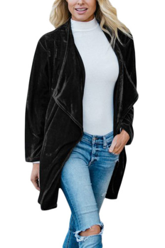 Black Draped Open Front Velvet Jacket