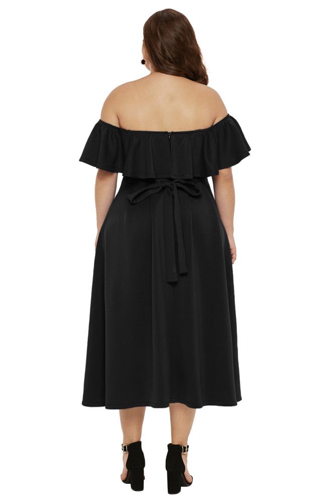Black Beat To It Plus Size Off-the-shoulder Dress
