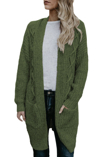 Army Green Pocketed Cable Knit Cardigan