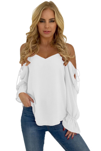 White Spaghetti Strap Cold Shoulder Long Sleeve Top