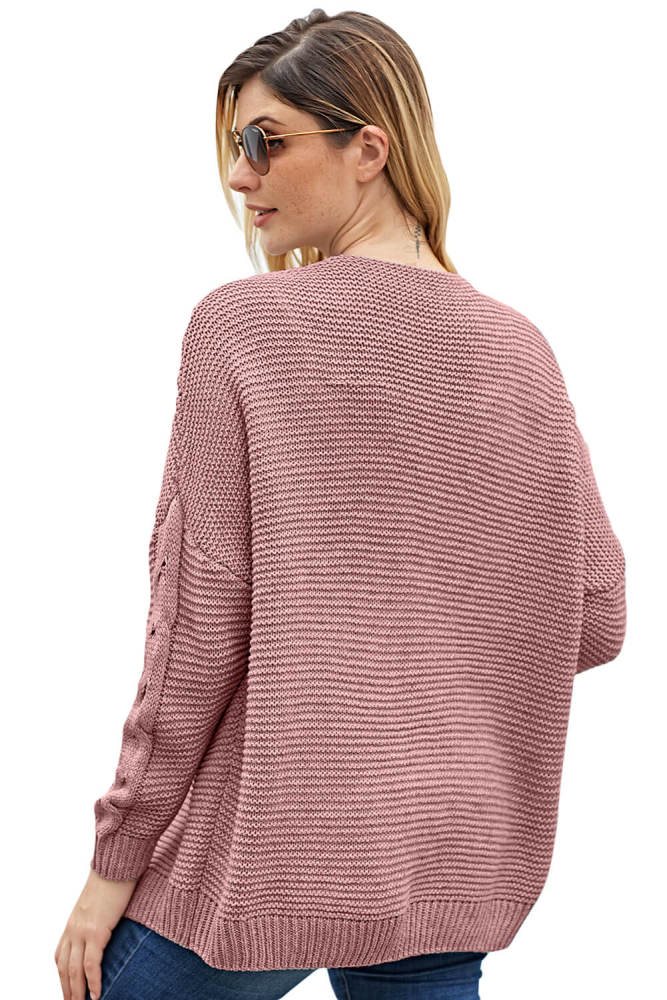 Pink Chunky Wide Long Sleeve Knit Cardigan