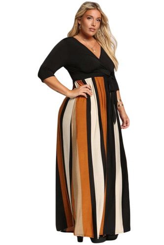 Mustard Color Blocked Skirt Plus Size Maxi Dress