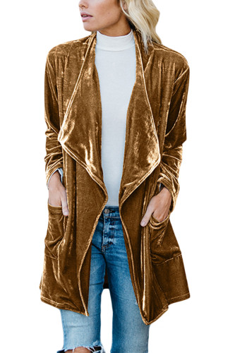 Bronzing Draped Open Front Velvet Jacket