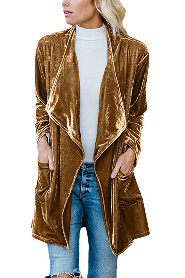 Bronzing Draped Open Front Velvet Jacket