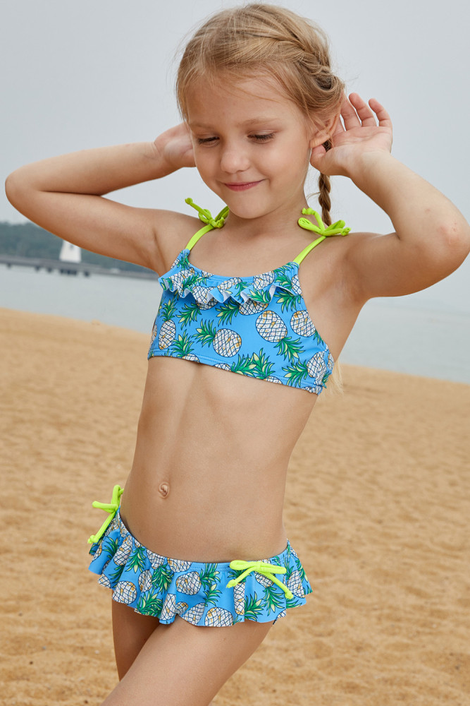 Pineapple Print Little Girls Bikini with Shoulder Straps