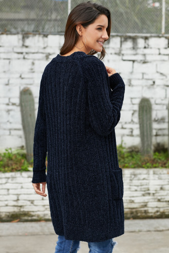 Navy Velvet Chenille Cardigan for Women