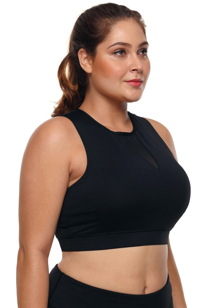 Black Plus Size High Neck Sleeveless Sport Bra