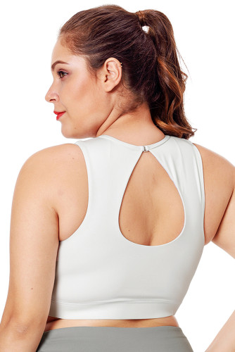 White Mesh Insert High Neck Plus Size Sport Bra