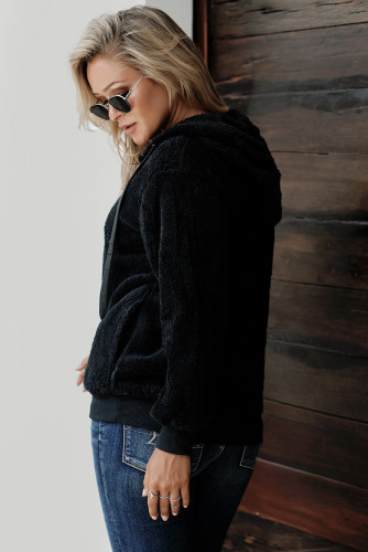 Black Warm Furry Pullover Hoodie