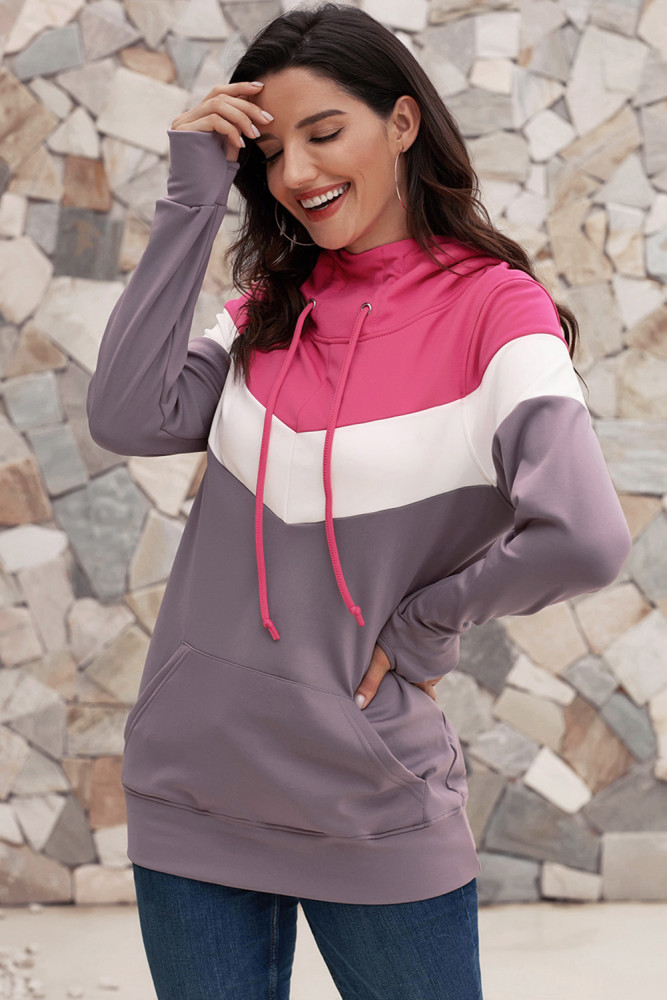 Rosy Hooded Dark Purple Colorblock Sweatshirt