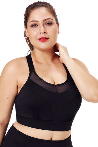 Black Mesh Strap Yoga Bra for Women