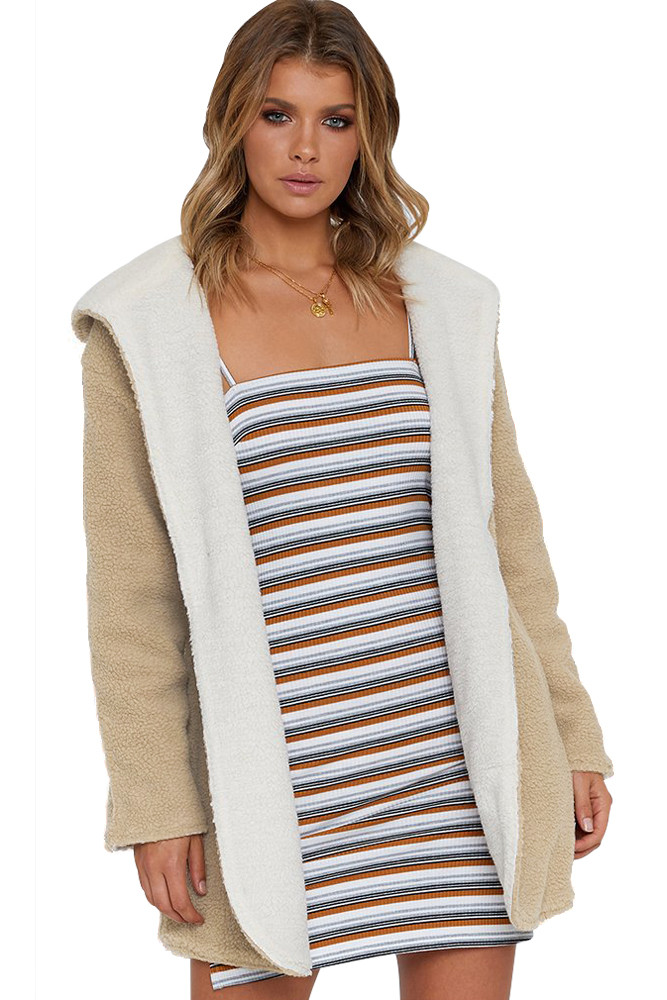 Khaki White Lam Wool Hooded Coat