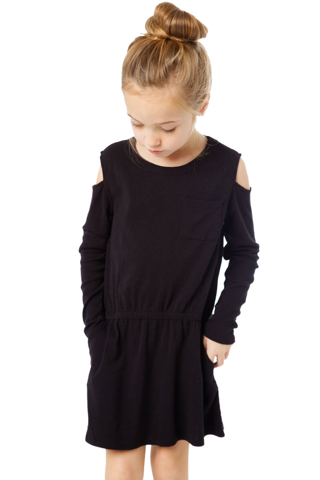 Black Girl's Long Sleeve Cold Shoulder Dress
