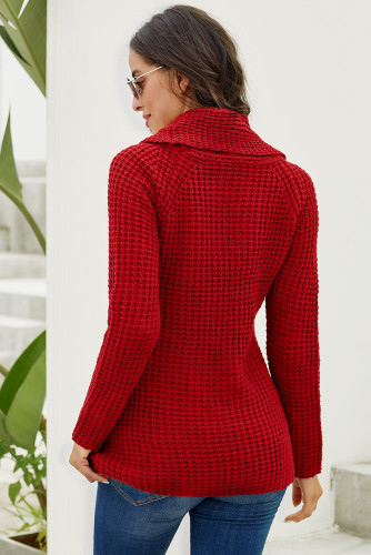 Burgundy Buttoned Wrap Turtleneck Sweater