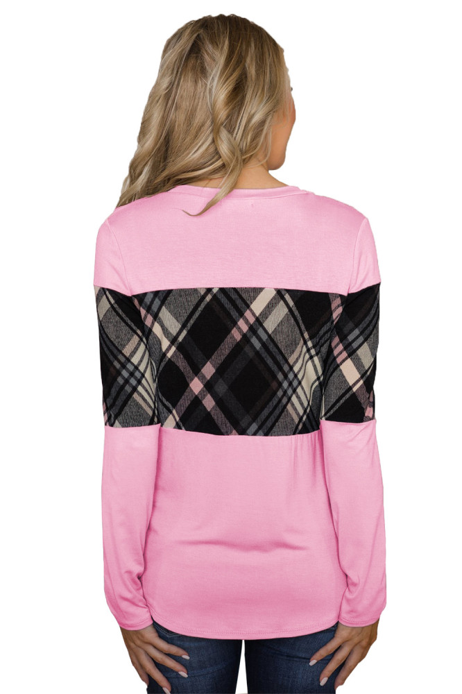 Pink Long Sleeve Plaid Top