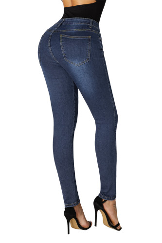 Blue Slit Front Skinny Jeans for Women
