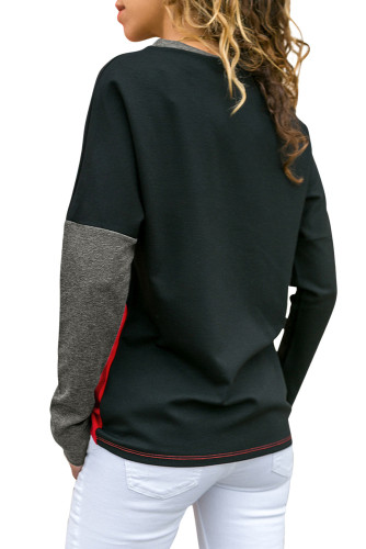 Red Color Block Round Collar Sweatshirt
