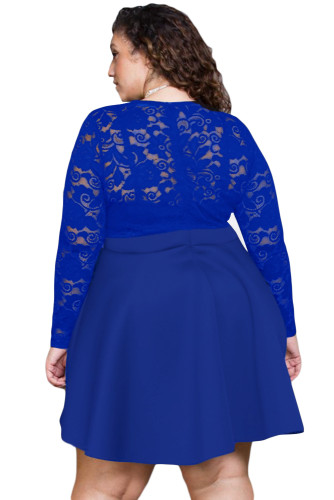 Royal Blue Floral Lace Patchwork Flared Curvy Dress