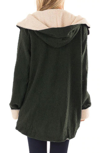 Dark Olive White Lam Wool Hooded Coat