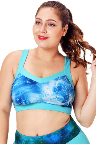 Light Blue Plus Size Abstract Print Racerback Sport Bra