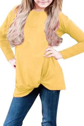 Mustard Twist Knot Detail Long Sleeve Girl’s Top