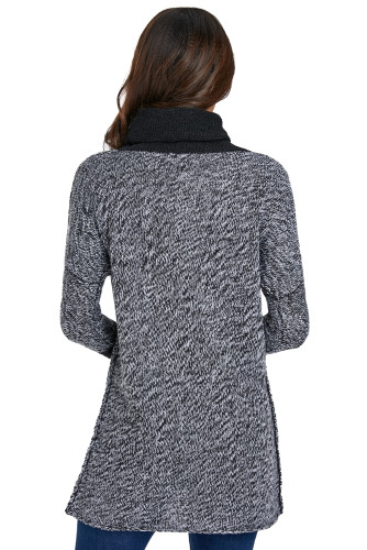 Dark High Collar Long Sleeve Knitted Stitching Sweater