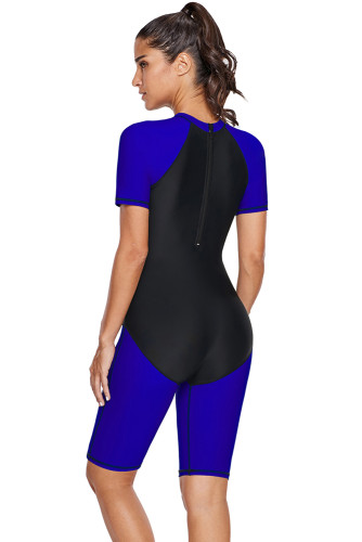 Blue Black Colorblock Surfing Sport Suit