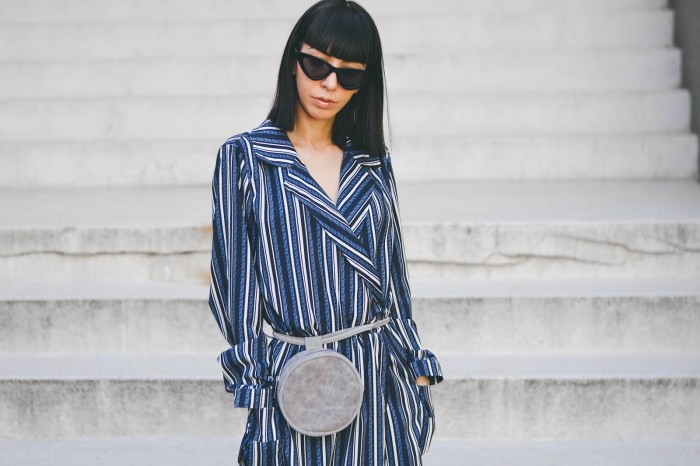 Navy White Multi Striped Shirt Dress with Tie