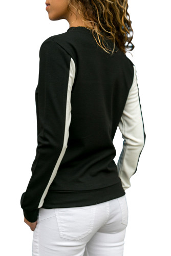 Black Color Block Round Collar Sweatshirt