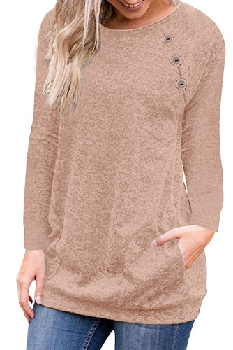 Triple Button Detail Khaki Heather Sweatshirt