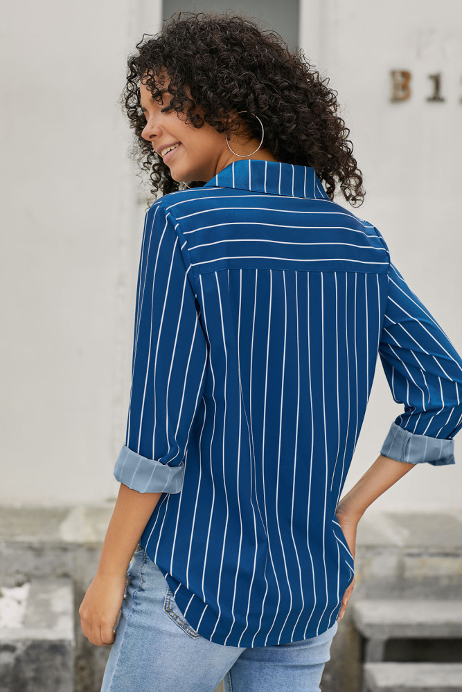 Royal Blue Striped Button Front Shirt