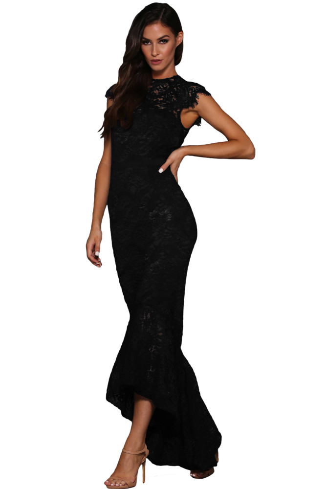 Black Lace Overlay Embroidered Mermaid Dress
