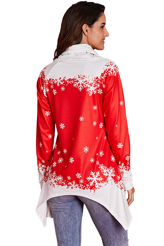 Cowl Neck Santa Claus Accent Xmas Tunic Top