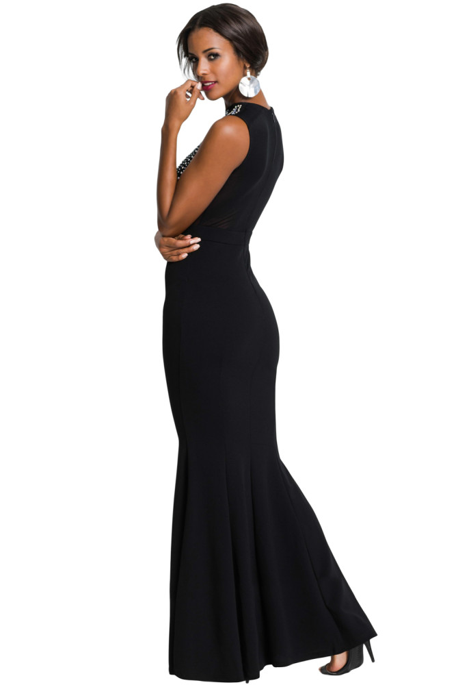 Rhinestone Embellished Bodice Black Sleeveless Party Dress