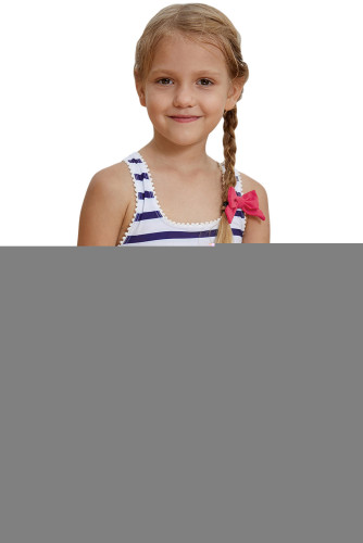 Navy Blue Striped Cross Back Maillot for Little Girls
