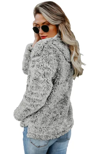 Gray Zipper Fleece Pullover Coat