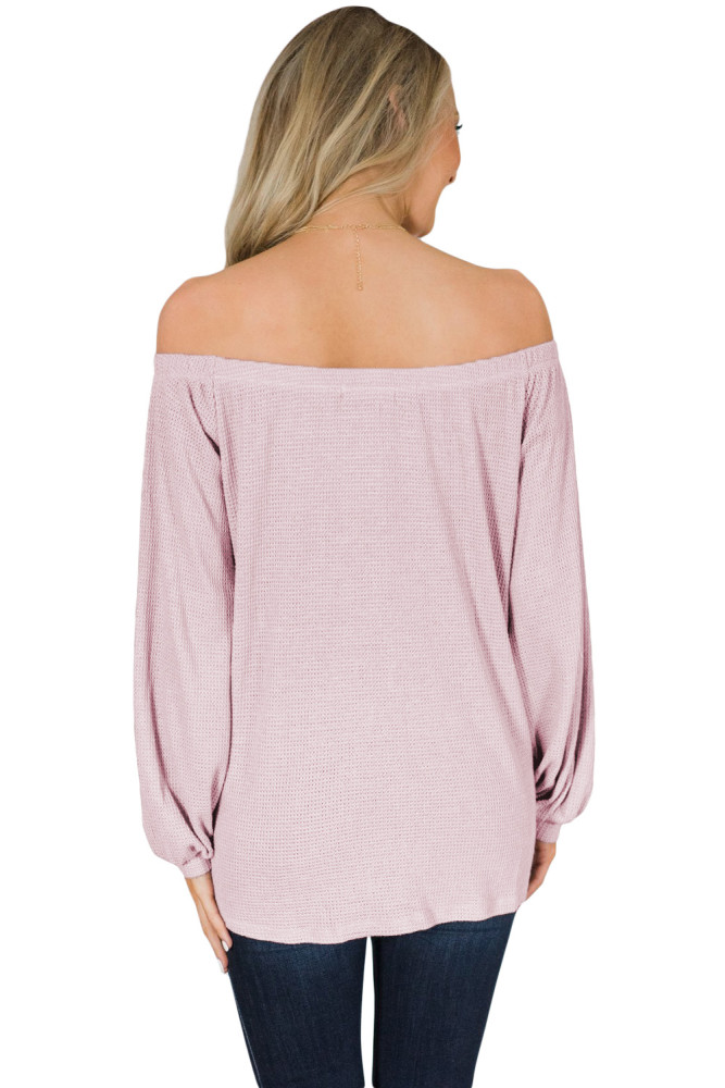Pink Button Front Tie Detail Off Shoulder Top