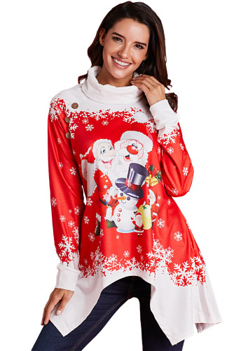 Cowl Neck Santa Claus Snowman Xmas Tunic Top